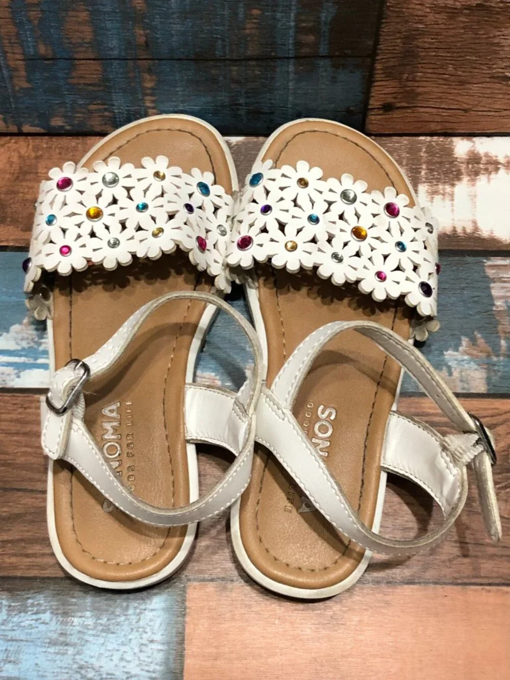 Sonoma Sandals Ankle Strap Rhinestone Flowers Kids Little Girls Size 12 Med